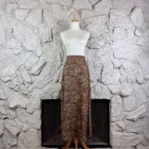 Lauren Ralph Lauren c. 1990s Silk A-Line Skirt Tapestry Brown Floral | 4